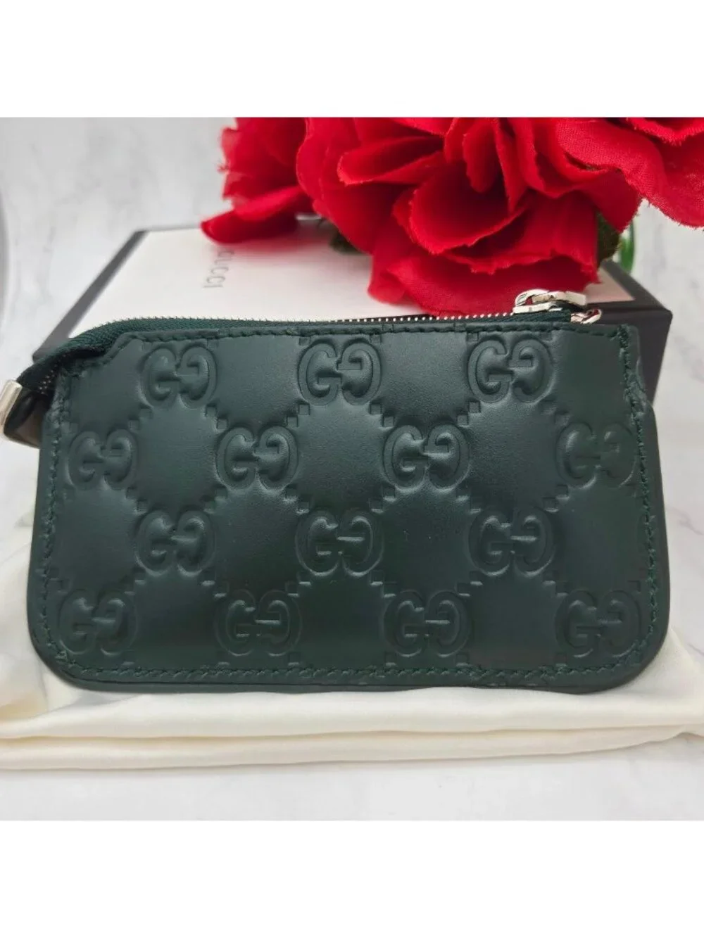 Gucci Guccissima Coin Purse Wallet GG Green Leather